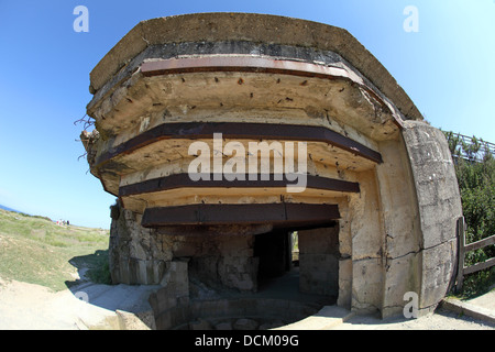 bleibt der Pistole Batterie bei Pointe du Hoc, Normandie, Frankreich. Stockfoto