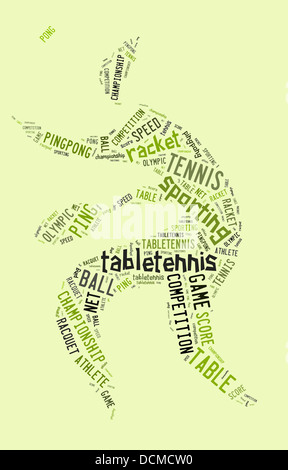 Tischtennis-Piktogramm mit grünen Wörter auf grünem Hintergrund Stockfoto