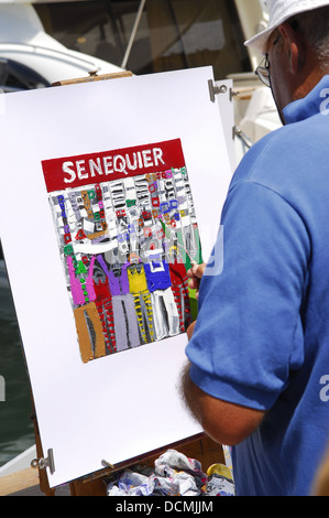 Künstler malen Senequier Restaurant in St.Tropez, Südfrankreich Stockfoto