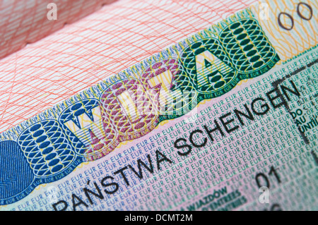 Schengen-Visum im Pass Stockfoto