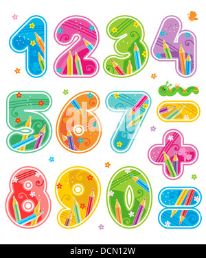 Bunt dekoriert Alphabet Set, Teil 4 (von 4), Zahlen oder Zahlen, Arithmetik unterzeichnet Stockfoto