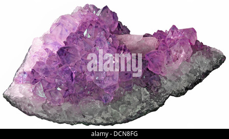 Halbedelstein Amethyst isoliert auf weißem Hintergrund Stockfoto