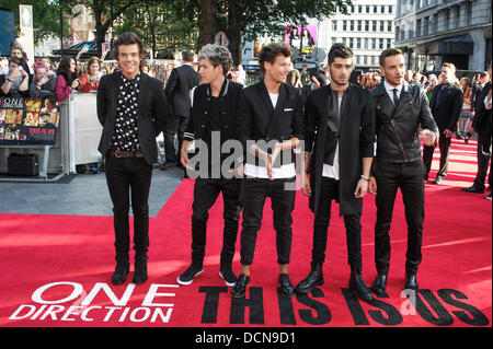 London, UK, 20.08.2013: The World Premiere von One Direction - Dies ist uns 3D. Im Bild:. Harry Styles, Liam Payne, Louis Tomlinson, Niall Horan, Zayn Malik. Bild von Julie Edwards Stockfoto