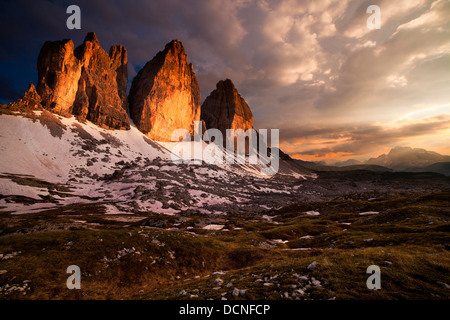 Drei Zinnen von Lavaredo in den Sextener Dolomiten, Südtirol,  Tre Cime di Lavaredo; Dolomiti;  Drei Zinnen in Den Dolomiten Stockfoto