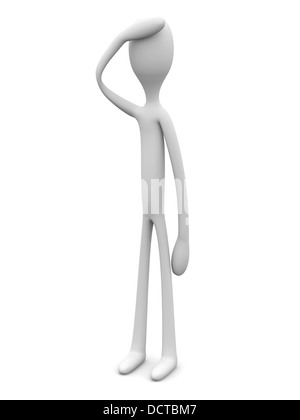 Eine Cartoon-Figur mit Kopfschmerzen. 3D Illustration. Stockfoto