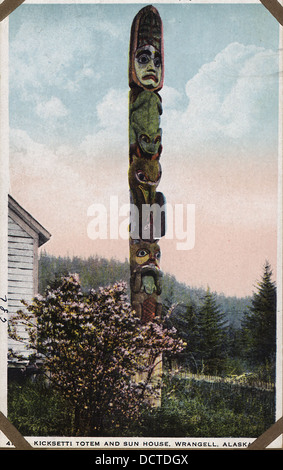 Farbe-Postkarte. Kicksetti Totem und Sonnenhaus, Wrangell, Alaska. --297730 Stockfoto