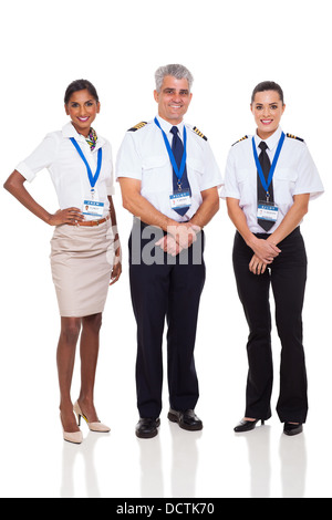 Porträt von senior Kapitän mit Airline Crew auf weißem Hintergrund Stockfoto