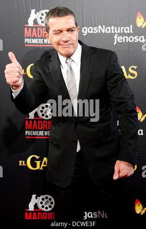 Antonio Banderas in "El Gato con Botas" (Puss in Boots) Premiere im Kino Callao. Madrid, Spanien - 23.11.11 Stockfoto