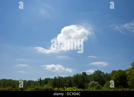 Ungewöhnliche Wolken am blauen Himmel Stockfoto