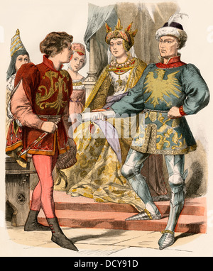 Burgundischen Adel in den späten 1400er Jahren. Hand-farbig drucken Stockfoto