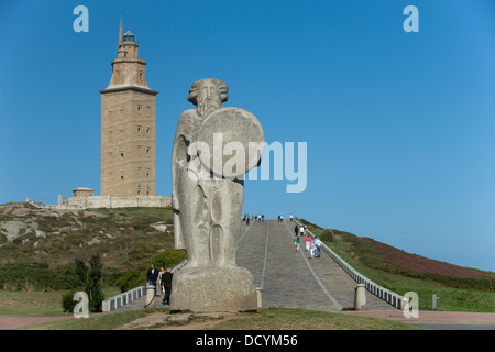 BREOGÁN DENKMAL (© XOSE CID MENOR 1995) HERKULESTURM RÖMISCHE LEUCHTTURM LA CORUNA GALIZIEN SPANIEN Stockfoto