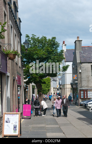 Der große Baum in der Albert Street, der Haupteinkaufsstraße in Kirkwall, Festland, Orkney. Stockfoto