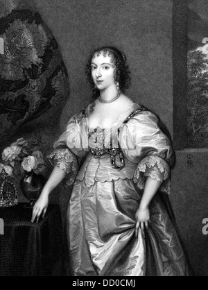 Henrietta Maria von Frankreich (1609 – 1669) auf Kupferstich aus dem Jahr 1830. Stockfoto