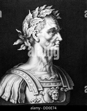 Julius Caesar (100BC-44BC) auf Kupferstich aus dem Jahr 1860.  Römischer Feldherr, Staatsmann, Konsul und bemerkenswerten Autor der lateinischen Prosa. Stockfoto