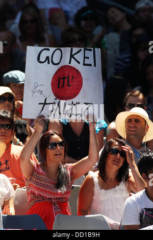 Kei Nishikori (Jap) Tennis-fans. Australian Open 2012. Melbourne. Australien - 22.1.12. Stockfoto