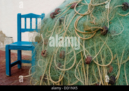 Net Detail in einem Dorf der Port. la Isleta del Moro. Cabo de Gata - nijar Natural Park Almeria, Spanien, Europa Stockfoto