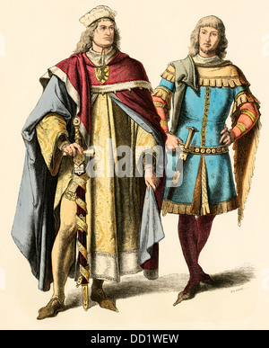 Deutscher Prinz und ein Ritter, 1300. Hand-farbig drucken Stockfoto