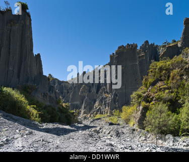 dh Putangirua Pinnacles WAIRARAPA NEUSEELAND Geologische Gesteinsformation Erdsäulen Aorangi Ranges Talklippen Erosion felsige Landschaft Stockfoto