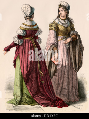 Patrizier deutsche Frauen, 1500. Hand-farbig drucken Stockfoto