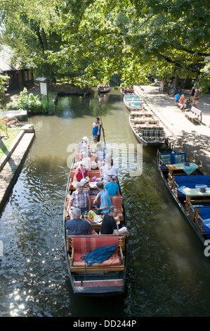 Touristen auf Boot Reise Boote im Spreewald Region in Brandenburg, Deutschland Stockfoto