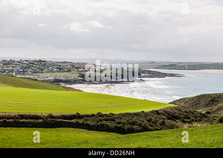 NEUES POLZEATH UND POLZEATH, PADSTOW BAY, HAYLE BUCHT IN DER NÄHE VON PENTIRE POINT Stockfoto