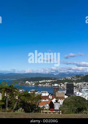 dh Botanischer Garten Ansicht WELLINGTON NEUSEELAND Paar Blick Lambton Skyline der Hafenstadt Stockfoto