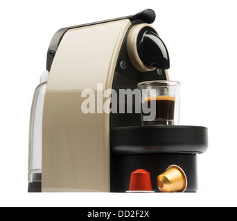 Nespresso-Kaffeemaschine ausgeschnitten isoliert auf weißem Hintergrund Stockfoto