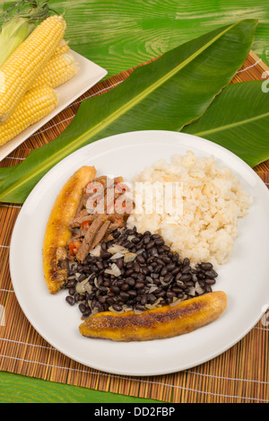 Pabellon Criollo, einem venezolanischen Klassiker sammeln einige der grundlegenden lateinamerikanischen Grundnahrungsmitteln Stockfoto