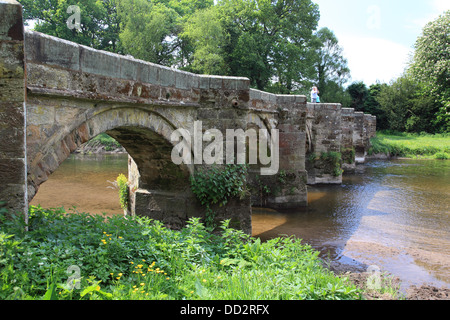 Essex-Brücke, ein Lastesel-Brücke über den Fluss Trent im Garten des Anwesens Shugborough mit Great Haywood verbinden Stockfoto