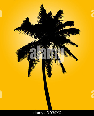 Silhouette der Kokospalme, die isoliert auf gelb, Abbildung Stockfoto