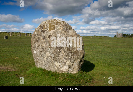 Bodmin Moor an Schergen in Poldark Land zeigt die Hurlers standing Stones, Houseman das Maschinenhaus und ein keltisches Kreuz. eine UK Stockfoto