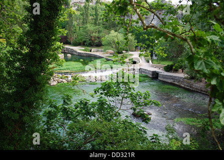 Sorgue saubere grüne Flusswasser, Fontaine de Vaucluse, Provence, Frankreich Stockfoto