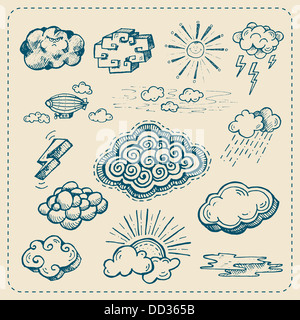 Vektor-Auflistung von Hand gezeichnet Wolke Symbole Stockfoto