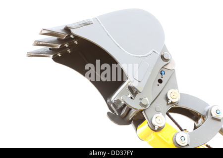 Digger Bagger Schaufel Planierraupe Schaufel industrielle Detail isoliert auf weißem Hintergrund Stockfoto
