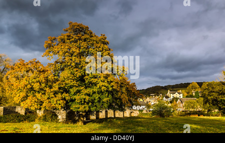 Ein ländliches Dorf mit Herbst farbige Bäume Stockfoto