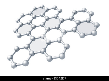 Graphen-Molekül Struktur Fragment schematische Modell. 3D Render-Illustration isoliert auf weiss Stockfoto