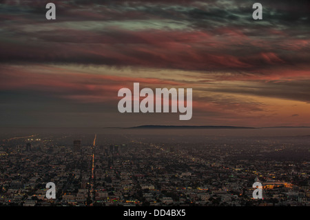 Luftaufnahme von Los Angeles bei Nacht vom Griffith Observatory Stockfoto