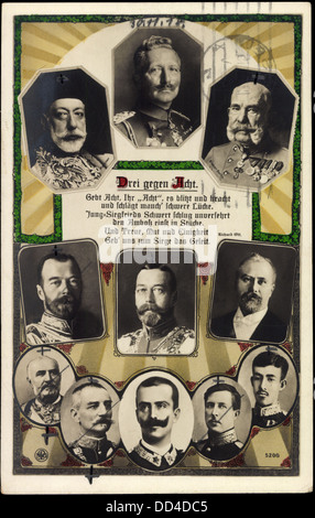 AK Kaiser Wilhelm II., Sultan Mehmed V, Zar Nikolaus, Poincaré, Viktor Emanuel III; Stockfoto