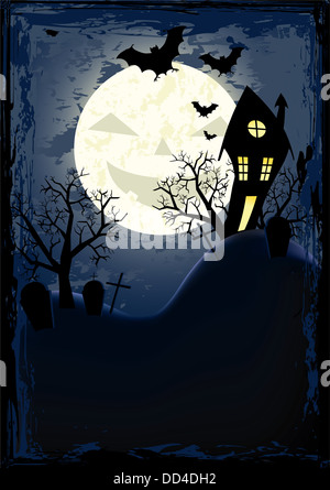 Haunted House auf dem Friedhof. Halloween Design Hintergrund. Stockfoto