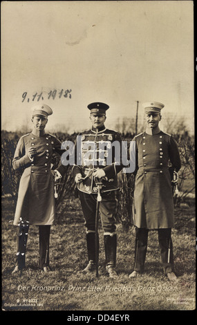 AK Kronprinz Wilhelm von Preußen, Prinz Eitel Friedrich, Prinz Oskar; Stockfoto