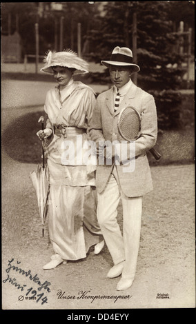 AK Kronprinz Wilhelm von Preußen Mit Kronprinzessin Cecilie, Tennis; Stockfoto