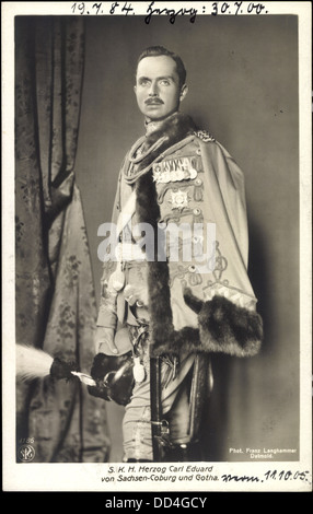 AK Herzog Carl Eduard von Sachsen-Coburg-Gotha, Husar, Uniform, Orden; Stockfoto