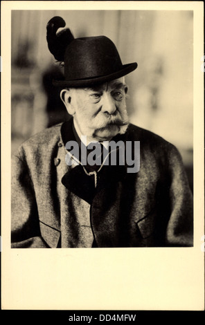 AK Kaiser Franz Josef I., 1910, Portrait, Jägerhut, Weißer Bart, Mantel; Stockfoto