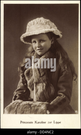 AK Prinzessin Karoline Zur Lippe, Tierpelz, Modischer Hut; Stockfoto