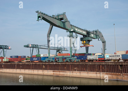 Railhead am Ufer des Flusses Rhein in Deutschland Stockfoto