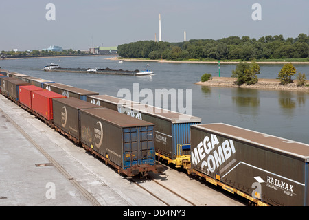 Railhead am Ufer des Flusses Rhein in Deutschland Stockfoto