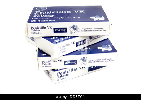 Packungen mit Penicillin VK (Phenoxymethylpenicillin) Tabletten Antibiotika um eine 2-Wochen-Versorgung zu decken Stockfoto