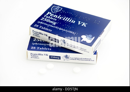 Packungen mit Tabletten Antibiotika Penicillin VK (Phenoxymethylpenicillin) Stockfoto