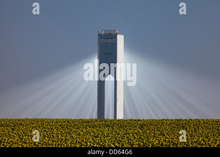 Die Planta Solar 20 (PS20) thermische SOLAR TOWER ist eine Solarthermie-Anlage in Sanlucar la Mayor in der Nähe von Sevilla in Spanien Stockfoto