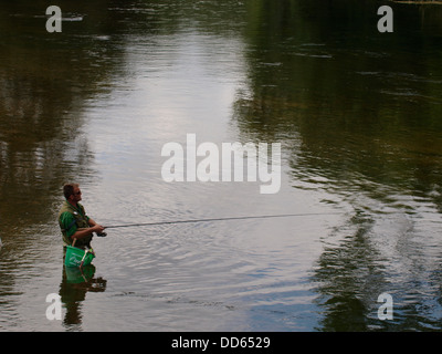 Angeln im Fluss Avon, Fordingbridge, New Forest, Hampshire, UK 2013 Mann Stockfoto